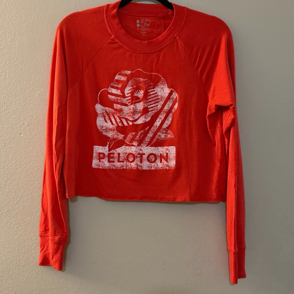 Splits59 x Peloton Poppy Red Rose Graphic Cropped Long Sleeve Top Size S